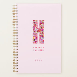 Modern Pink Floral Initial Monogram Personalised Planner