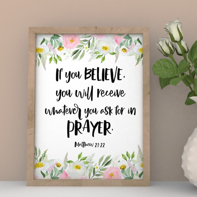 Modern Pink Floral Matthew Bible verse  Poster (Creator Uploaded)