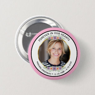 Modern Pink Floral Memorial Photo  6 Cm Round Badge