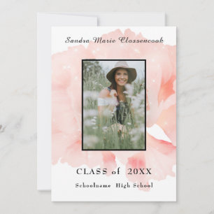 Modern Pink floral Minimalist graduation Announcement