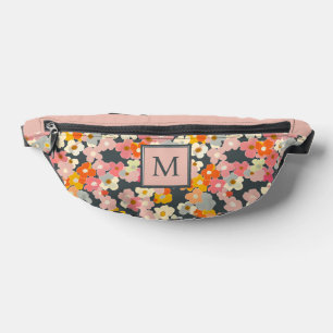 Modern Pink Floral Monogram Initial Bum Bags
