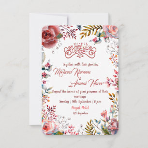 Modern Pink Floral Muslim Wedding Invitation