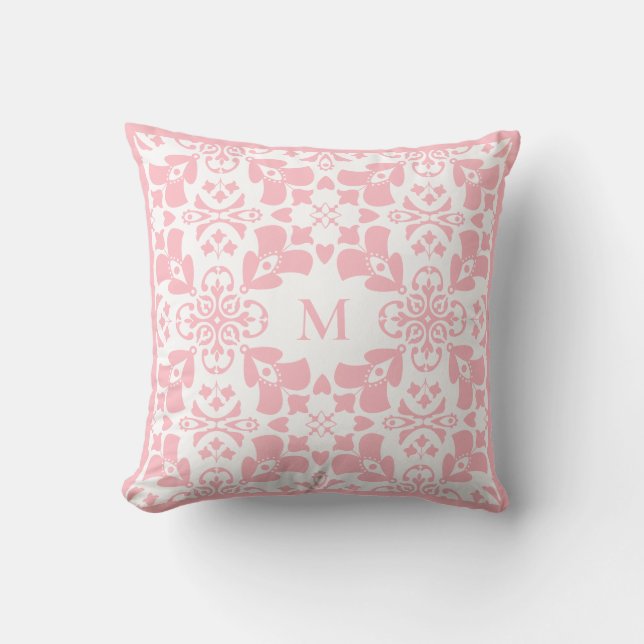 Modern Pink Floral Pattern Classy Elegant Monogram Cushion (Front)