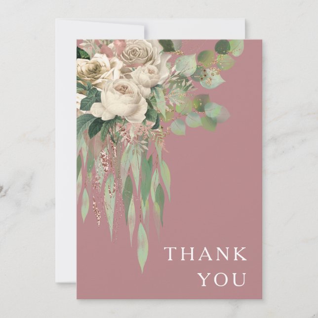 Modern Pink Floral Peonies Wedding Details Thank You Card (Front)