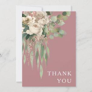 Modern Pink Floral Peonies Wedding Details Thank You Card