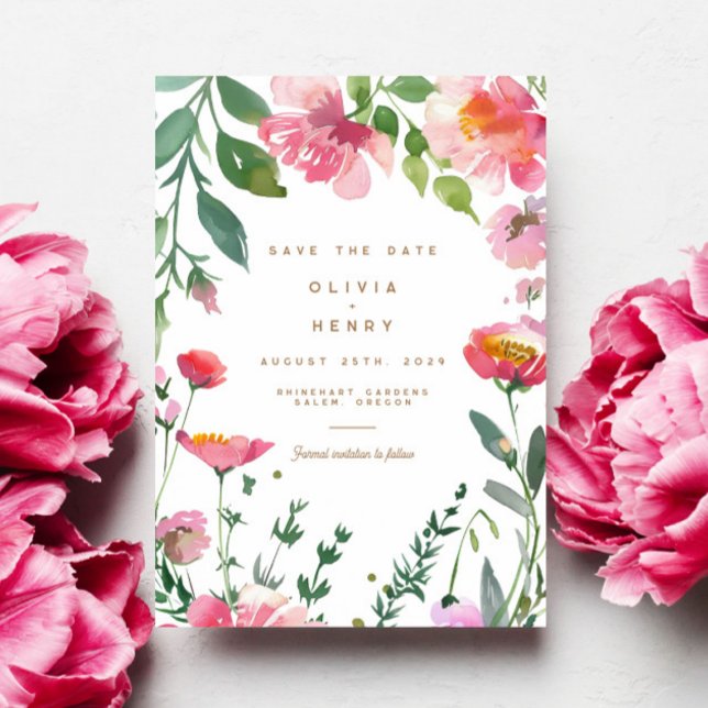 Modern Pink Floral Photo Wedding Save the Date Invitation (Creator Uploaded)
