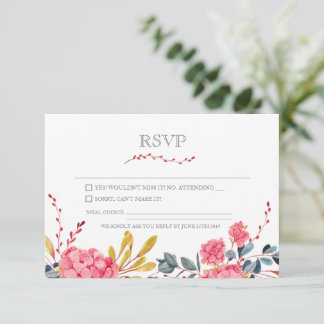 Modern Pink Floral Pretty RSVP Card