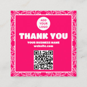 Modern Pink Floral QR code Order thank you Square Business Card