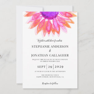 Modern Pink Floral QR Code Wedding Invitation