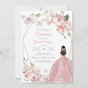 Modern Pink Floral Quinceanera Invitation