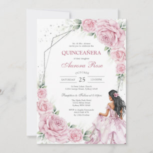 Modern Pink Floral Quinceanera Invitation