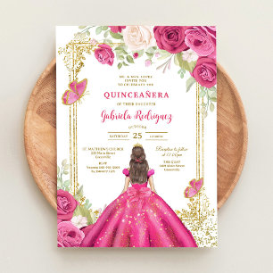 Modern Pink Floral Quinceanera Invitation