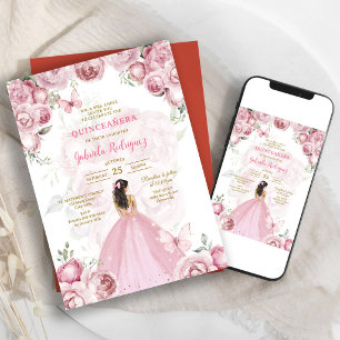 Modern Pink Floral Quinceanera Invitation