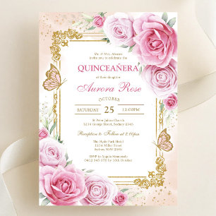 Modern Pink Floral Quinceanera Invitation