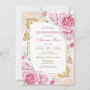 Modern Pink Floral Quinceanera Invitation