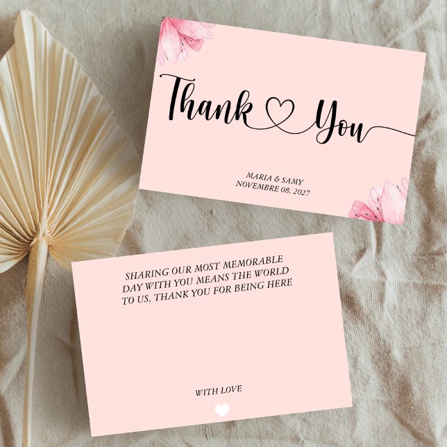 Modern Pink Floral Romance Thank You Card (Creator Uploaded)