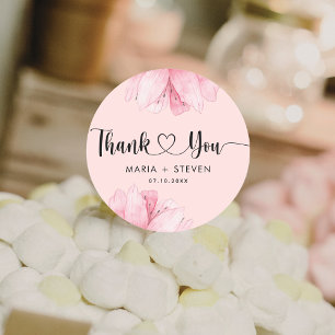 Modern Pink Floral Romance Thank You wedding Classic Round Sticker