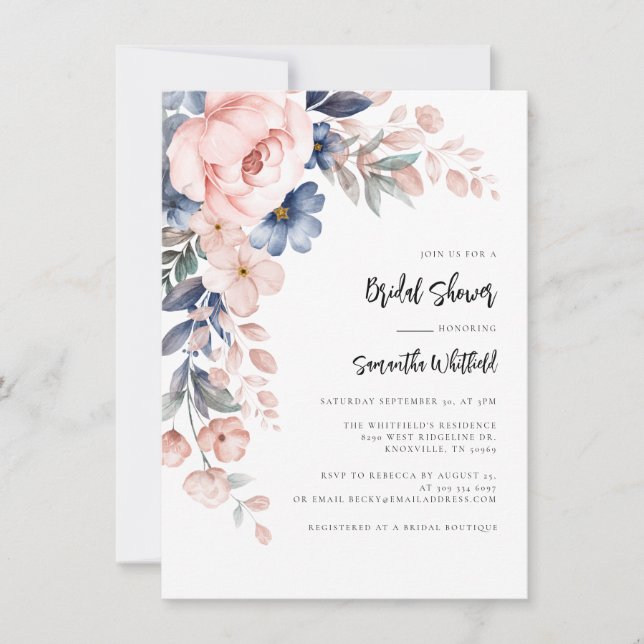 Modern Pink Floral Script Bridal Shower Invitation (Front)