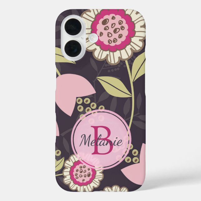 Modern Pink Floral Tulip Pattern Personalised Case-Mate iPhone Case (Back)