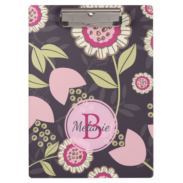 Modern Pink Floral Tulip Pattern Personalised Clipboard (Front)
