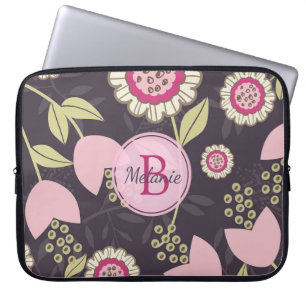 Modern Pink Floral Tulip Pattern Personalised Laptop Sleeve