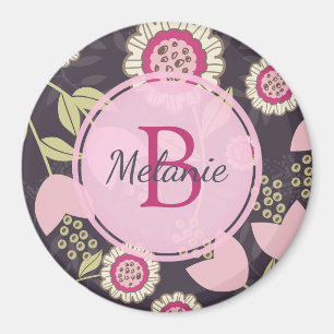 Modern Pink Floral Tulip Pattern Personalised Magnet