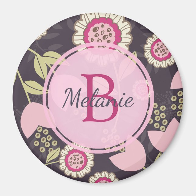 Modern Pink Floral Tulip Pattern Personalised Magnet (Front)