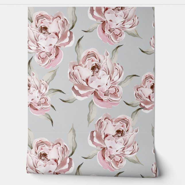 Modern Pink Floral Wallpaper (Unrolling)