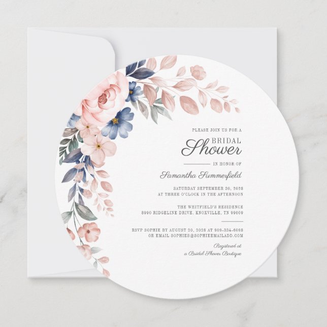 Modern Pink Floral Watercolor Bridal Shower Invitation (Front)