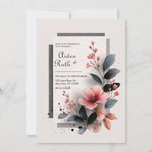 Modern Pink Floral Wedding  Invitation