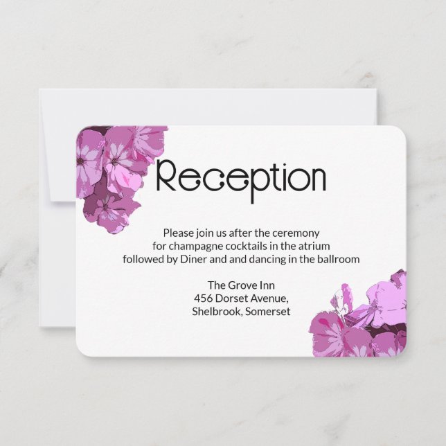 Modern Pink floral Wedding Reception Card (Front)
