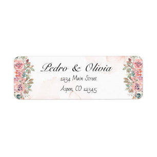 Modern pink floral wedding return address label