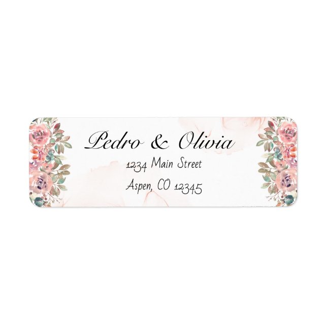Modern pink floral wedding return address label (Front)