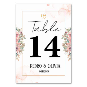 Modern pink floral wedding table number