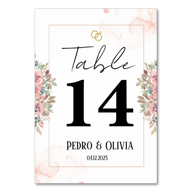 Modern pink floral wedding  table number (Front)