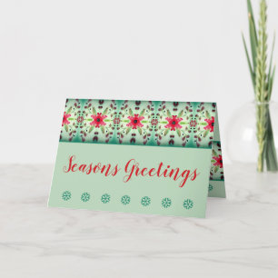 Modern Pink Floral With Turquoise Holiday Card