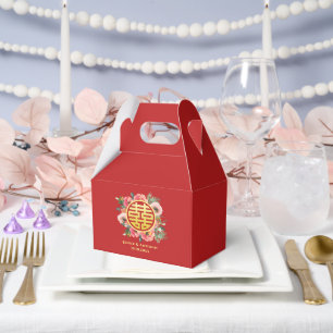 Modern pink floral wreath chinese wedding favour box