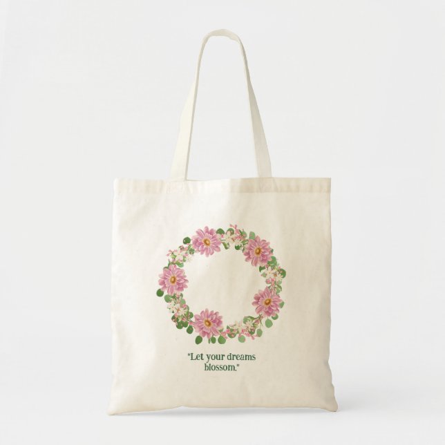 Modern Pink Floral Wreath Tote Bag (Front)