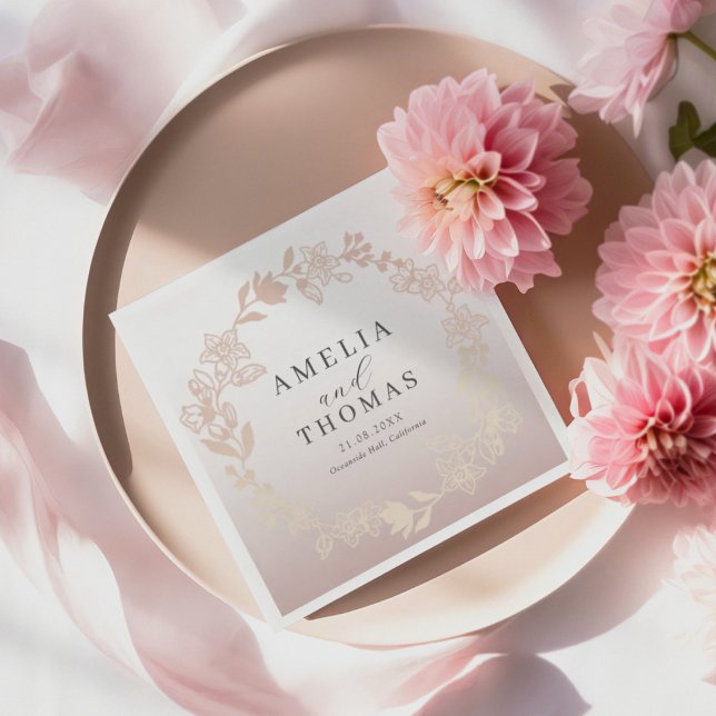 Modern Pink Floral Wreath Wedding Napkin (Creator Uploaded)