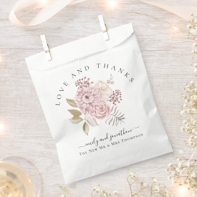 Modern Pink Florals Thank You Names Wedding Favour Bag (Clipped)