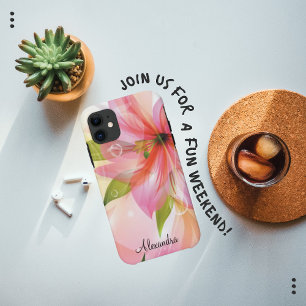 Modern Pink Flower Abstract Monogram iPhone 11 Case