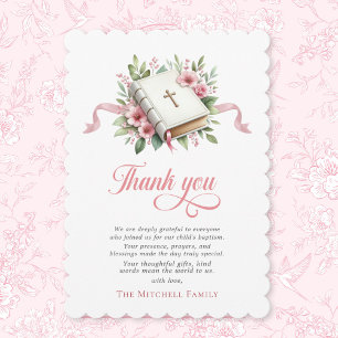 Modern Pink Flower Baptism Thank You Card