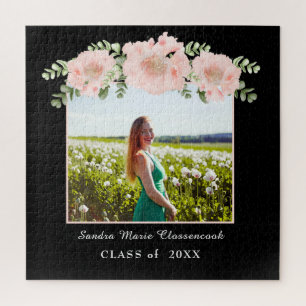 Modern, Pink Flower floral graduation class 2021 Jigsaw Puzzle