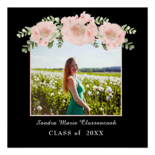 Modern, Pink Flower floral graduation class 2021 Poster