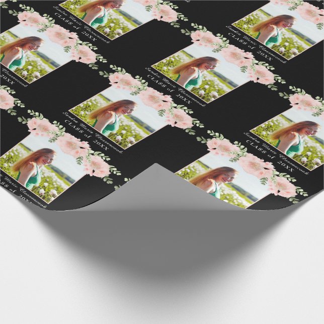 Modern, Pink Flower floral graduation class 2021 Wrapping Paper (Corner)