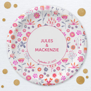Modern Pink Flower Garden Boho Paper Plate