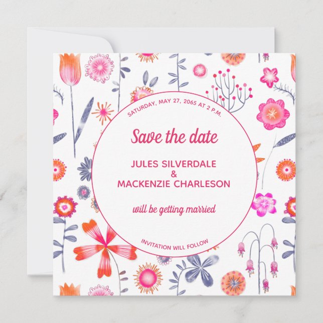 Modern Pink Flower Garden Save the Date Invitation (Front)