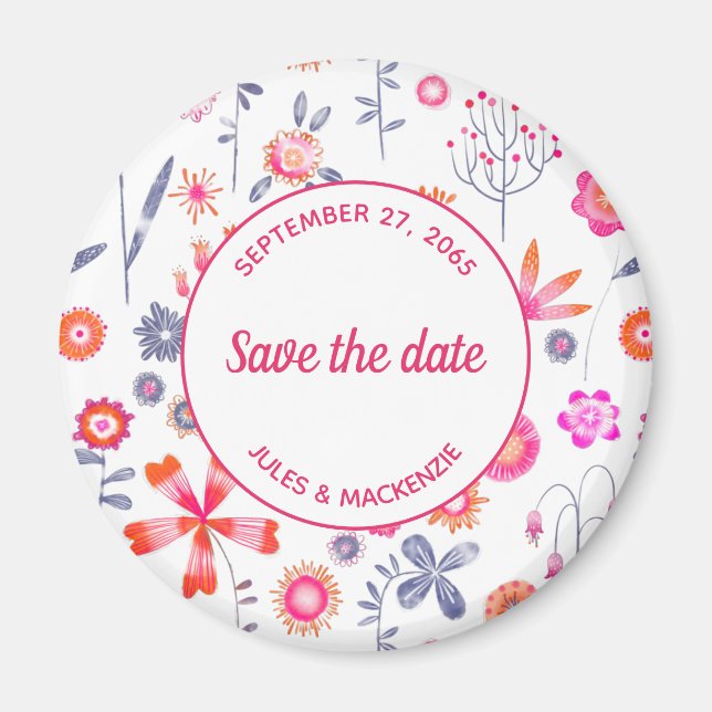 Modern Pink Flower Garden Save the Date Magnet (Front)