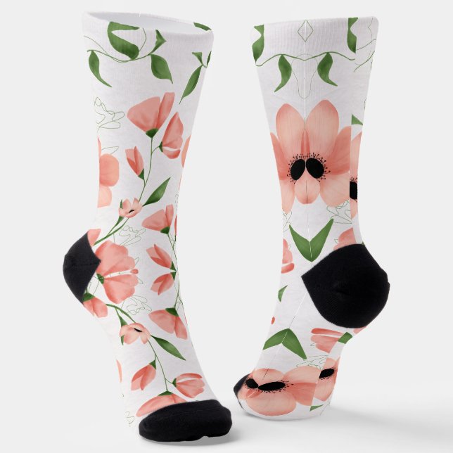 Modern Pink Flower Personalise Socks (Angled)