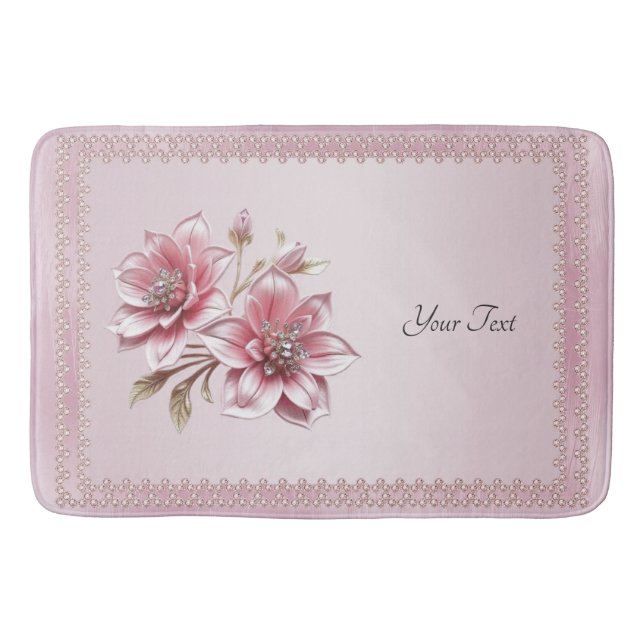 Modern Pink Flowers Bath Mat (Front)